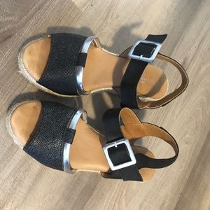 Elegant, feminine Eric Michael Denim Sparkly Chunky Espadrilles